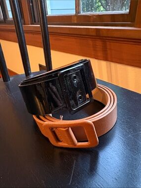 Set of Two J. Crew Belts- Black Patent and Brown Leather